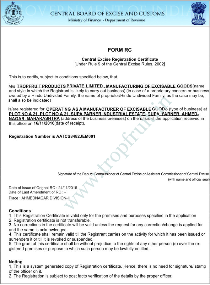 Excise-Certificate